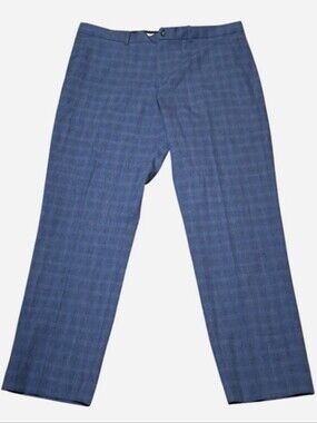 Perry Ellis Men's Blue Plaid Modern-Fit Stretch Dress Pants Size 36x30
